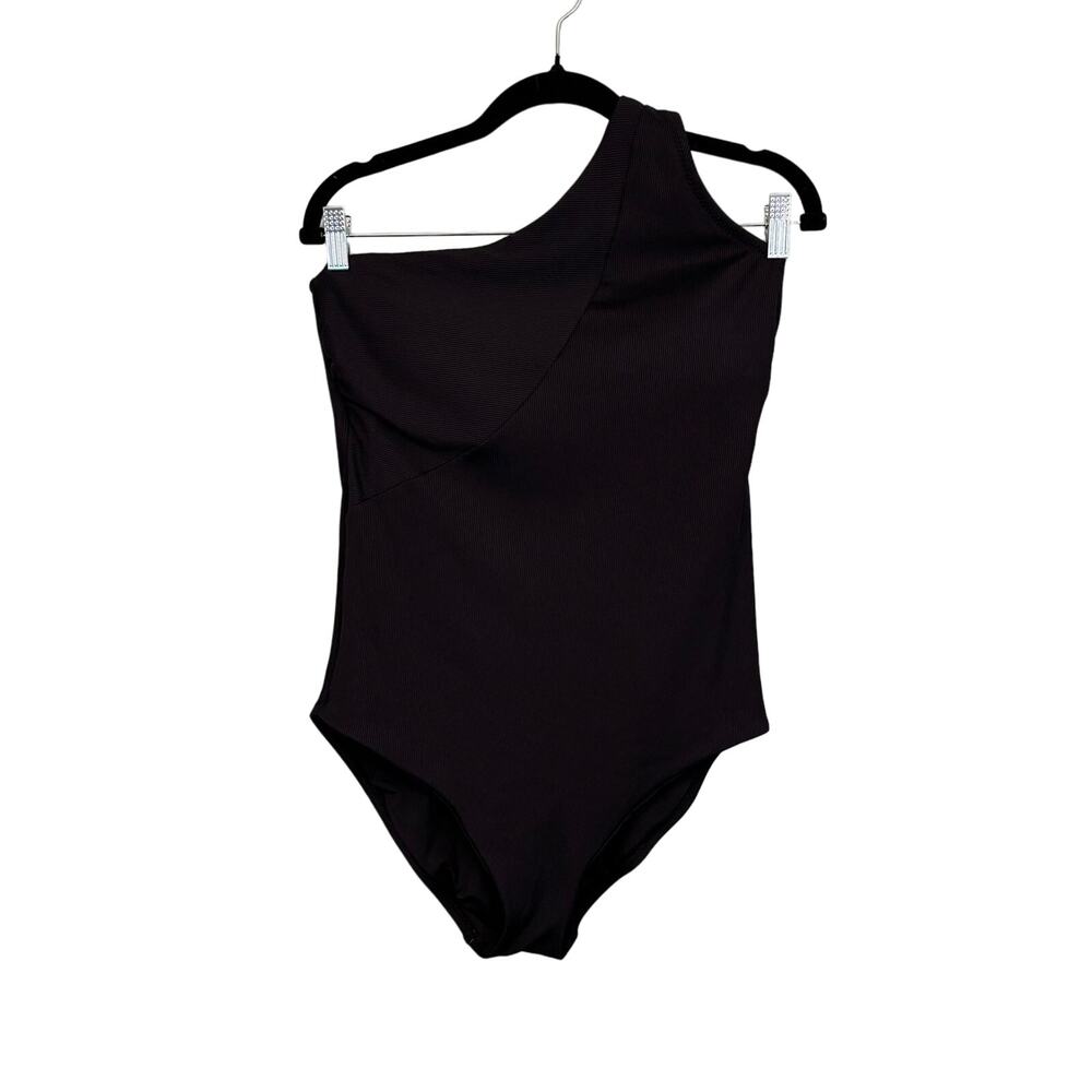 BECCA One Shoulder One Piece Swimsuit 1X Black Beach Summer Beach Ribbed NWT